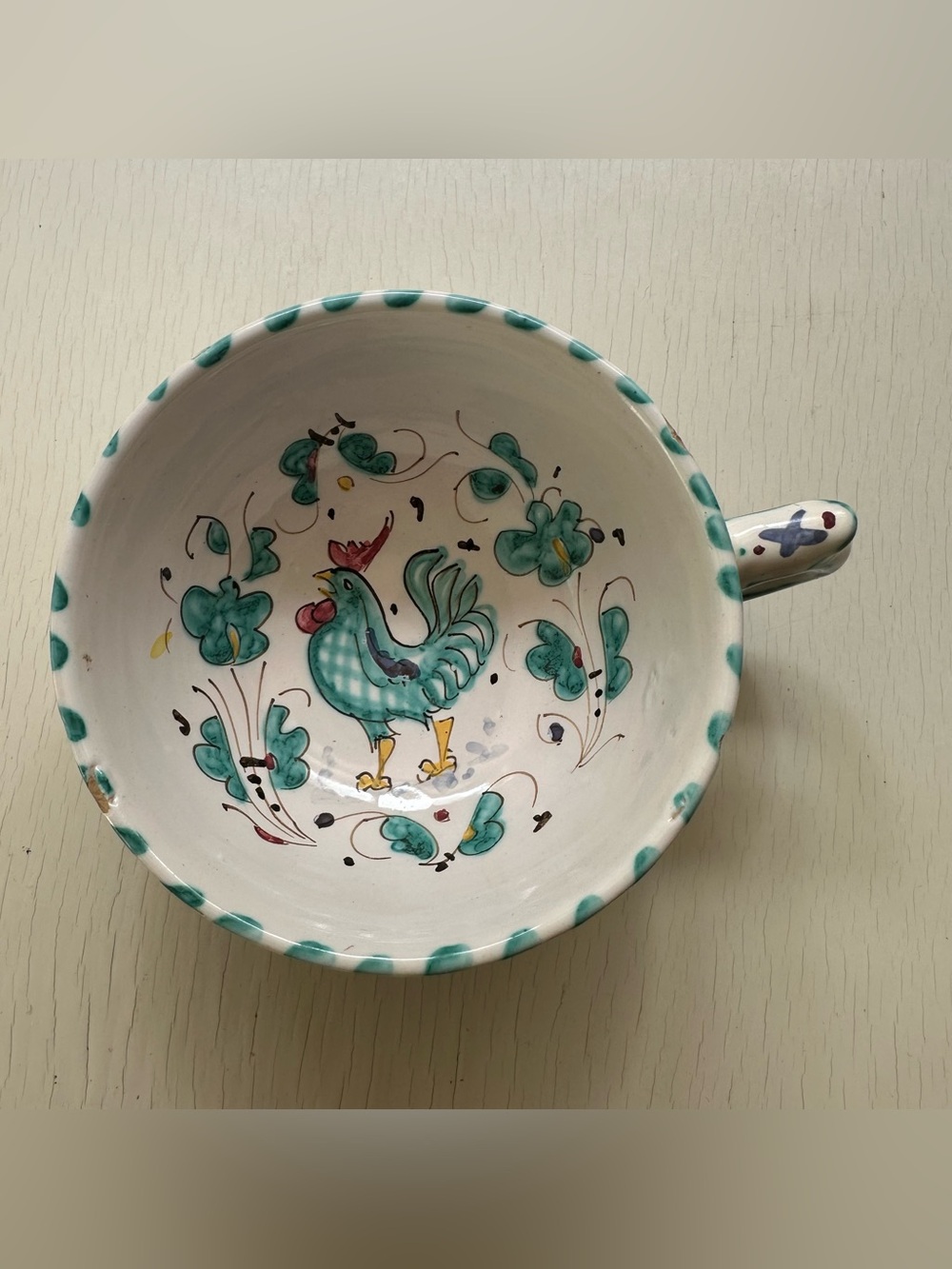 VTG Mid-Century Deruta Italian Majolica Ceramic Cups- Gallo Verde Pattern - Picture 2 of 11